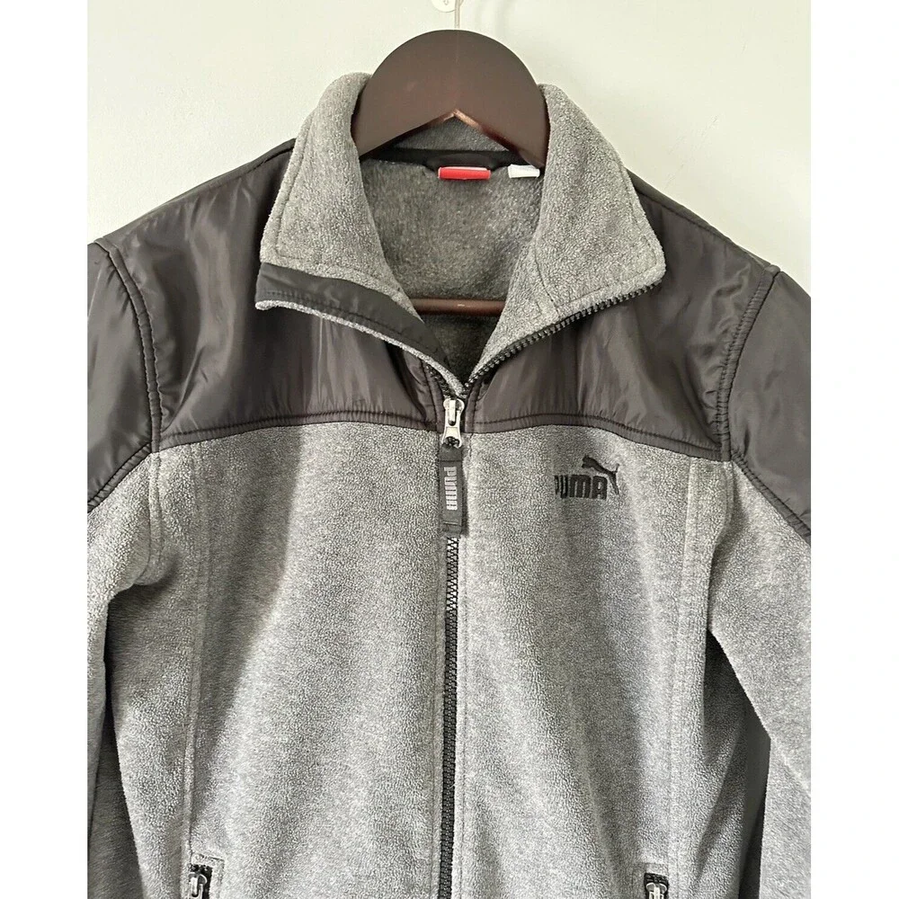 PUMA Boys Fleece And Nylon Full Zip Light Weight Jacket Gray & Black Size Medium